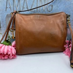 Fossil Cognac Brown Leather Crossbody Bag